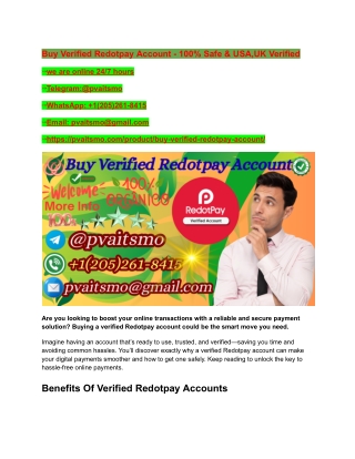 Buy Verified Redotpay Account - 100% Safe & USA,UK Verified