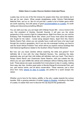 Hidden Gems in Lusaka_ Discover Zambia’s Underrated Places