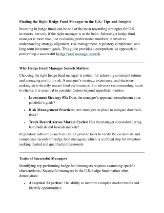 hedge fund manager search