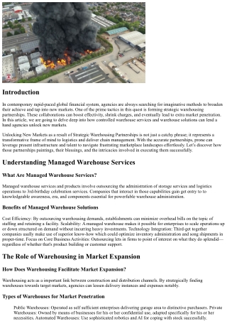 Unlocking New Territories because of Key Warehousing Alliances