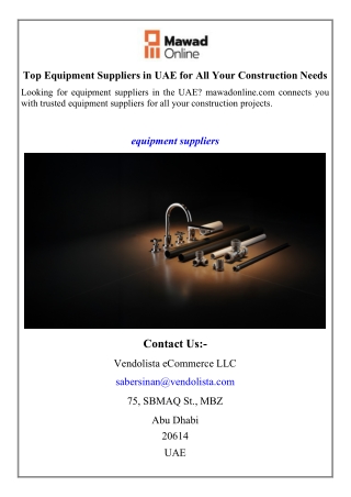 Top Equipment Suppliers in UAE for All Your Construction Needs