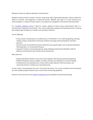 Mandarin Speaking Course for Adults | Mandarin Channel School Hong Kong