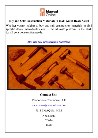 Buy and Sell Construction Materials in UAE Great Deals Await