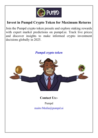 Invest in Pumpd Crypto Token for Maximum Returns