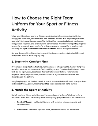 How to Choose the Right Team Uniform for Your Sport or Fitness Activity