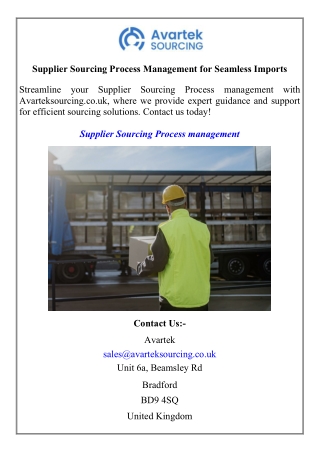 Supplier Sourcing Process Management for Seamless Imports