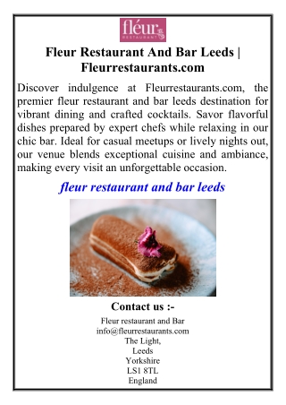 Fleur Restaurant And Bar Leeds | Fleurrestaurants.com