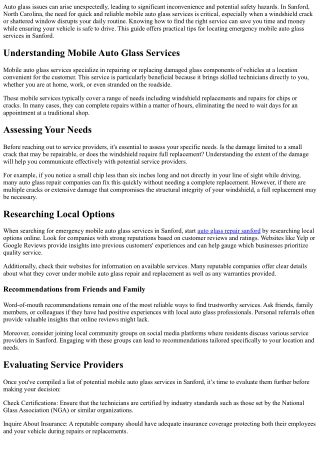 Tips for Finding Emergency Mobile Auto Glass Services in Sanford, NC