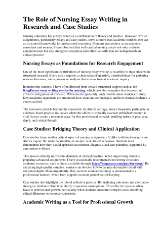 The Role of Nursing Essay Writing in Research and Case Studies
