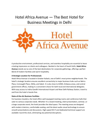Hotel Africa Avenue — The Best Hotel for Business Meetings in Delhi