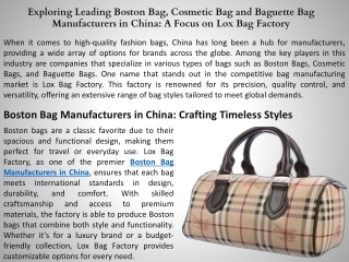 Exploring Leading Boston Bag, Cosmetic Bag and Baguette Bag Manufacturers in China A Focus on Lox Bag Factory