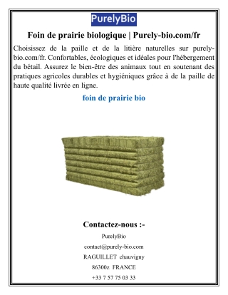 Foin de prairie biologique  Purely-bio.com fr