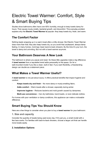 Electric Towel Warmers_ Comfort, Style & Smart Buying Tips