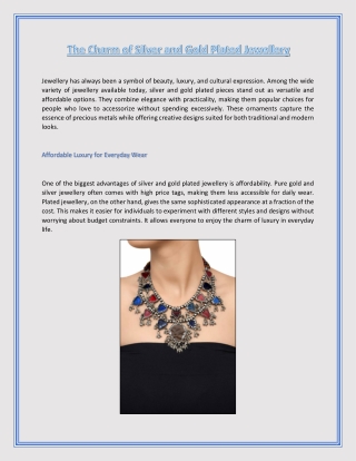 The Charm of Silver and Gold Plated Jewellery