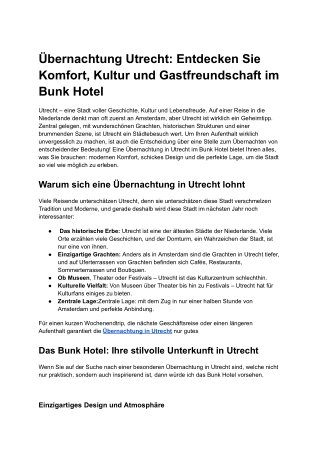 Übernachtung Utrecht_ Entdecken Sie Komfort und Stil im Bunk Hotel