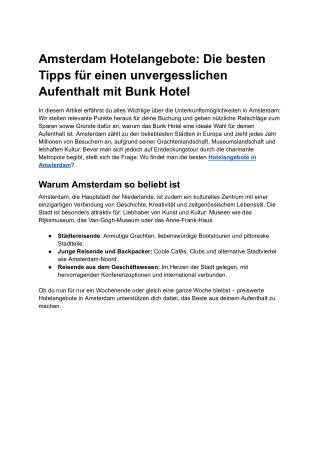 Amsterdam Hotelangebote_ Die besten Tipps für einen unvergesslichen Aufenthalt mit Bunk Hotel