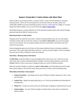 Explore Trendy Men's T-shirts Online with Utkal Vibes