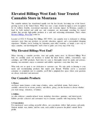 Elevated Billings West End: Your Trusted Cannabis Store in Montana
