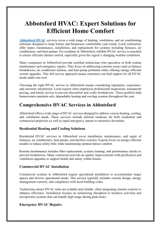Abbotsford HVAC Expert Solutions for Efficient Home Comfort