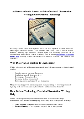Achieve Academic Success with Professional Dissertation Writing Help by Delkon Technology