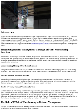Facilitating Returns Management Through Efficient Logistics Strategies