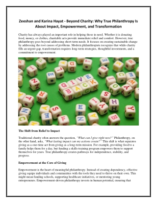 Zeeshan and Karina Hayat - Beyond Charity - Why True Philanthropy Is About Impact, Empowerment, and Transformation