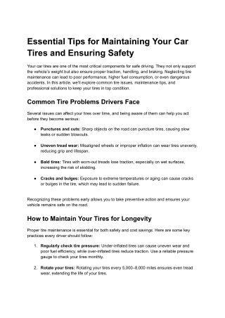 Essential Tips for Maintaining Your Car Tires and Ensuring Safety