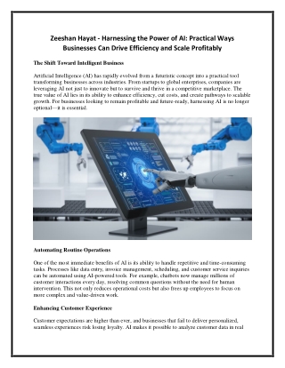 Zeeshan Hayat - Harnessing the Power of AI - Practical Ways Businesses Can Drive Efficiency and Scale Profitably