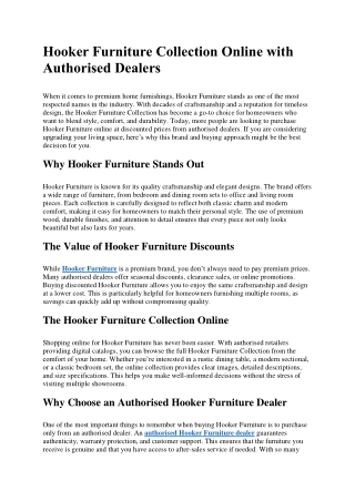 Hooker Furniture Collection Online with Authorised Dealers