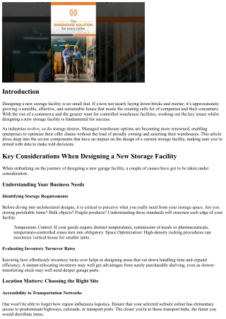 Crucial Aspects While Creating an Fresh Storage Location