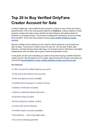 Top 20 to Buy Verified OnlyFans Creator Account for Sale