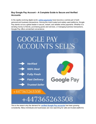 Secure Old Google Pay Accounts for Sale – Buy Verified Premium Accounts for