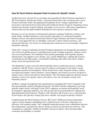 How SK-Touch Delivers Bespoke Hotel Furniture for Riyadh’s Hotels