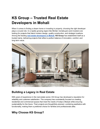 KS Group – Trusted Real Estate Developers in Mohali