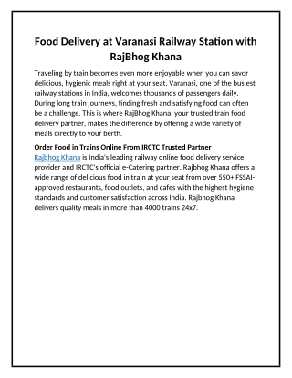 Food Delivery at Varanasi Railway Station with RajBhog Khana