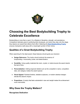 Choosing the Best Bodybuilding Trophy to Celebrate Excellence
