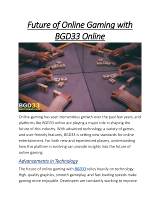 Future of Online Gaming with BGD33 Online