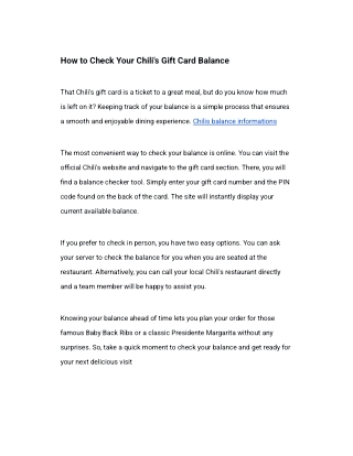 How to Check Your Chili's Gift Card Balance