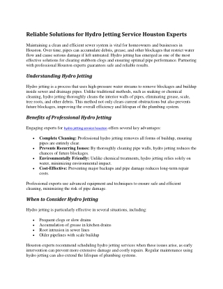hydro jetting service houston