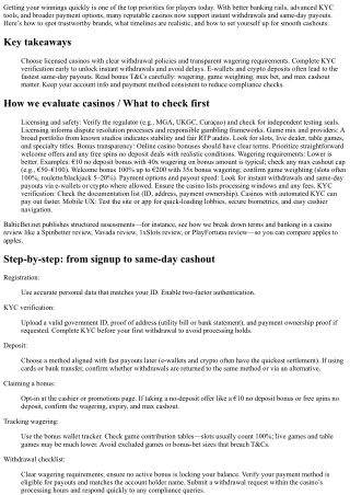 Instant Withdrawals and Same-Day Payouts: What to Expect from Top Online Casinos