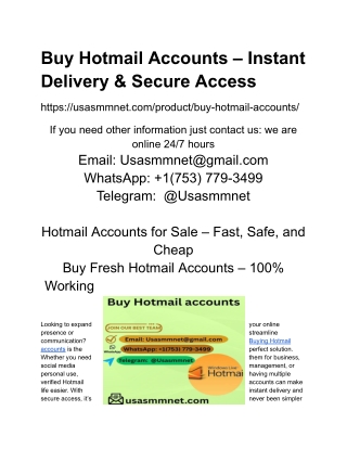 Buy Hotmail Accounts – Instant Delivery & Secure Access