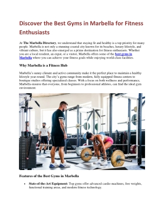 Discover the Best Gyms in Marbella for Fitness Enthusiasts