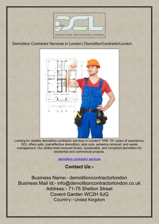 Demolition Contractor Services in London | DemolitionContractorLondon