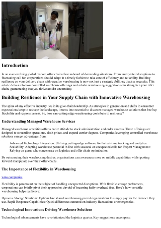 Developing Strength in Your Supply Chain with Creative Logistic Facilities