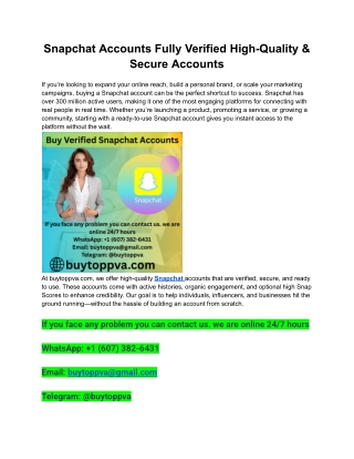 Snapchat Accounts Fully Verified High-Quality & Secure Accounts