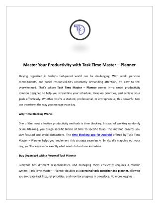 Master Your Productivity with Task Time Master – Planner