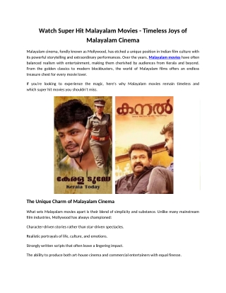 Watch Super Hit Malayalam Movies - Timeless Joys of Malayalam Cinema