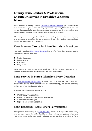 Luxury Limo Rentals & Professional Chauffeur Service in Brooklyn & Staten Island