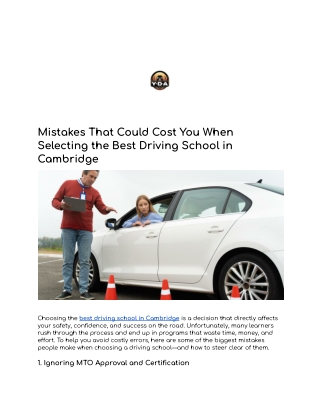 Mistakes That Could Cost You When Selecting the Best Driving School in Cambridge