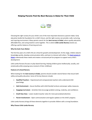 Helping Parents Find the Best Nursery in Dubai for Their Child